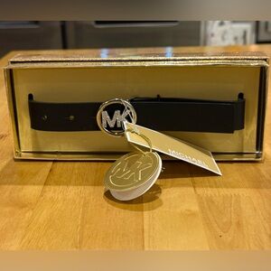 NWT Michael Kors Black Belt with Silver MK Buckle Size L/XL